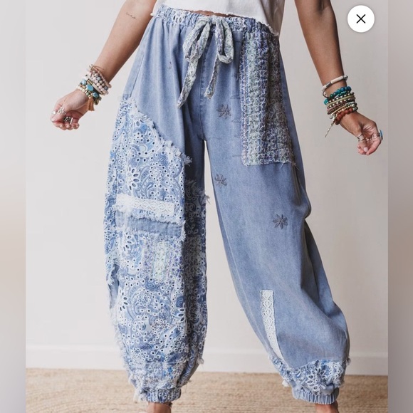 POL Pants - POL Bali Sunset Pants Soft Patchwork Denim